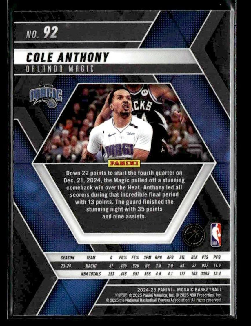 2024-25 Panini Mosaic #92 Cole Anthony
