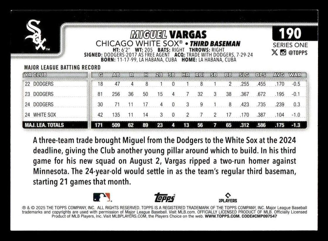 2025 Topps #190 Miguel Vargas