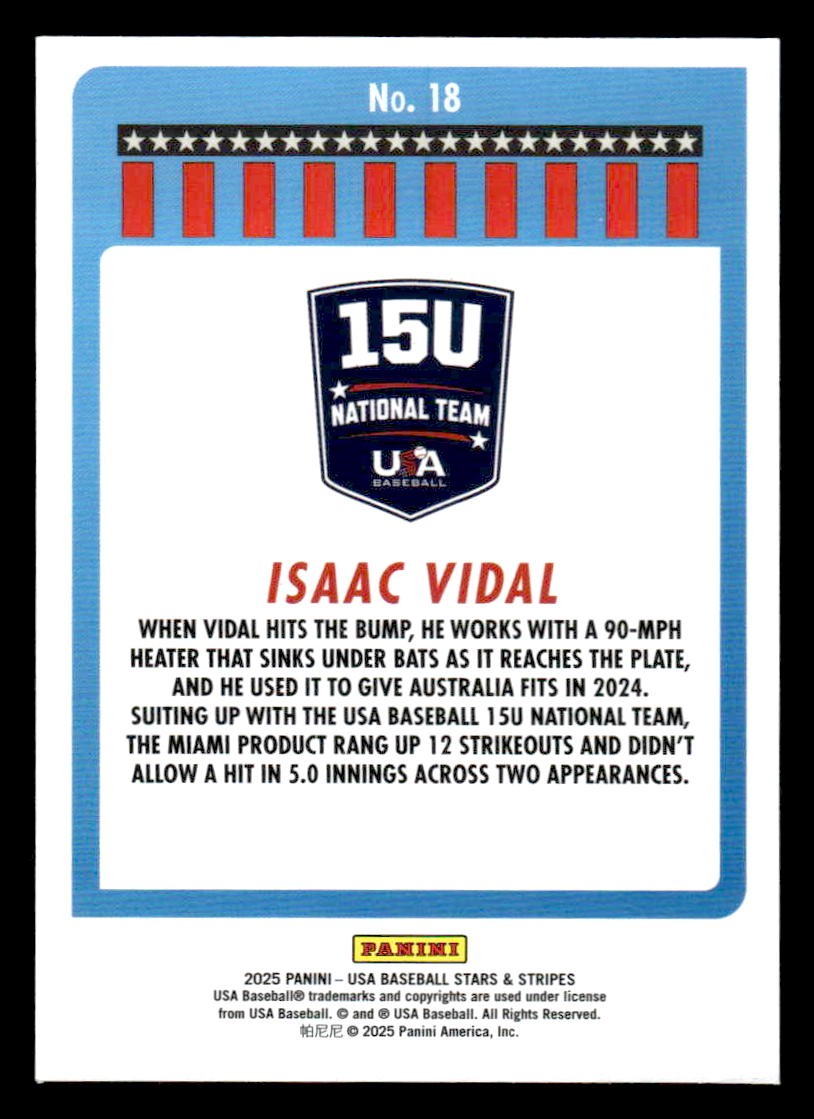 2025 Panini Stars and Stripes USA Baseball #18 Isaac Vidal