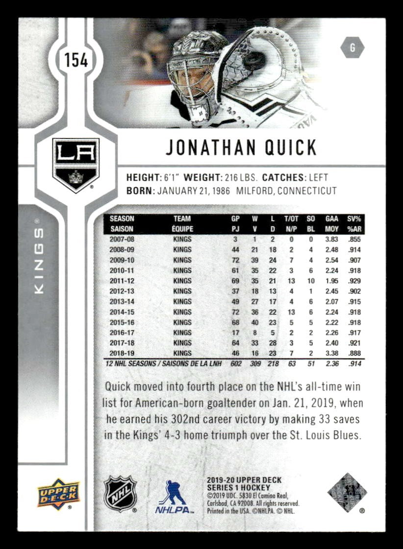 2019-20 Upper Deck #154 Jonathan Quick