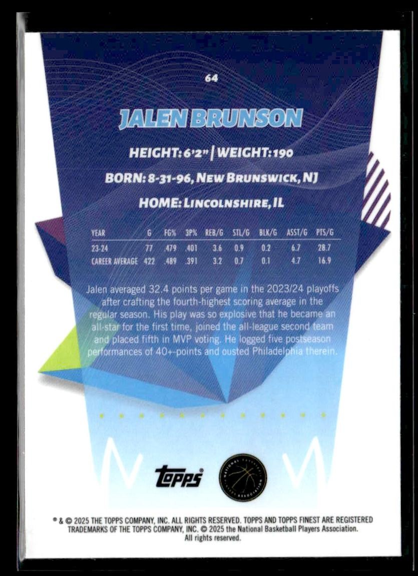 2024-25 Topps Finest #64 Jalen Brunson