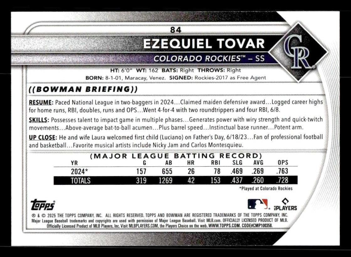 2025 Bowman #84 Ezequiel Tovar