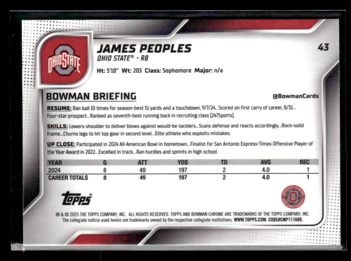 2025 Bowman University Chrome #43 James Peoples