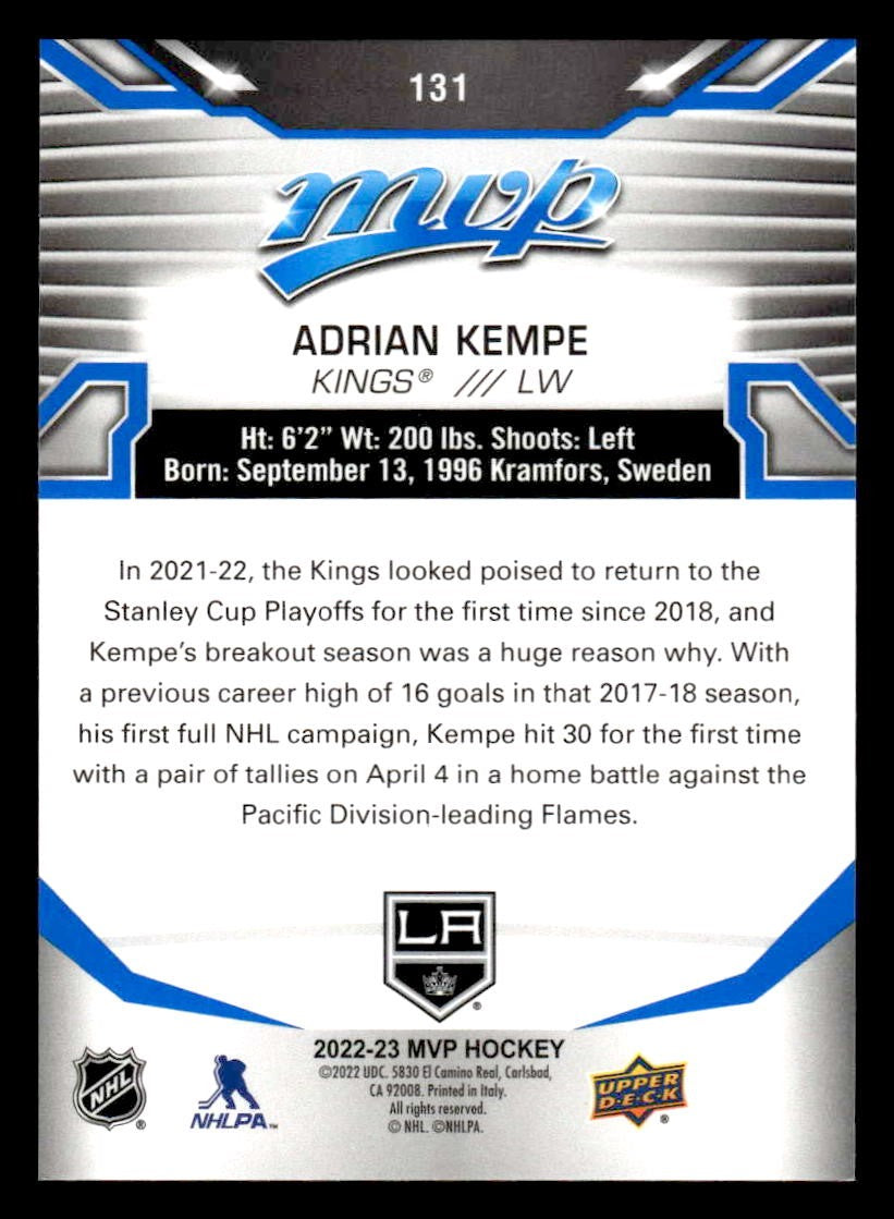 2022-23 Upper Deck MVP #131 Adrian Kempe Blue Script