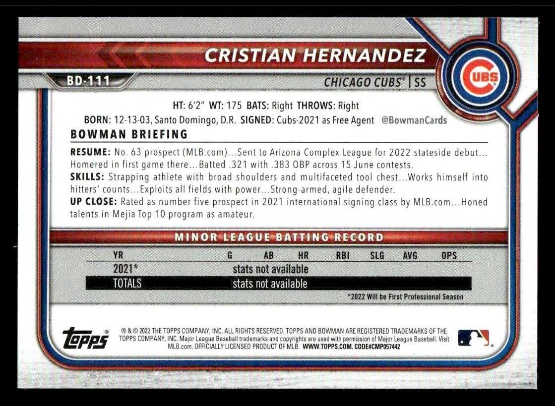 2022 Bowman Draft 1st Edition #BD-111 Cristian Hernandez