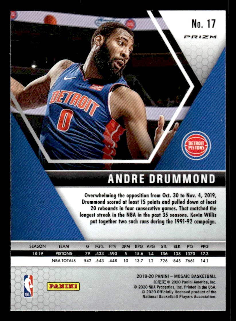 2019-20 Panini Mosaic #17 Andre Drummond Silver Prizm