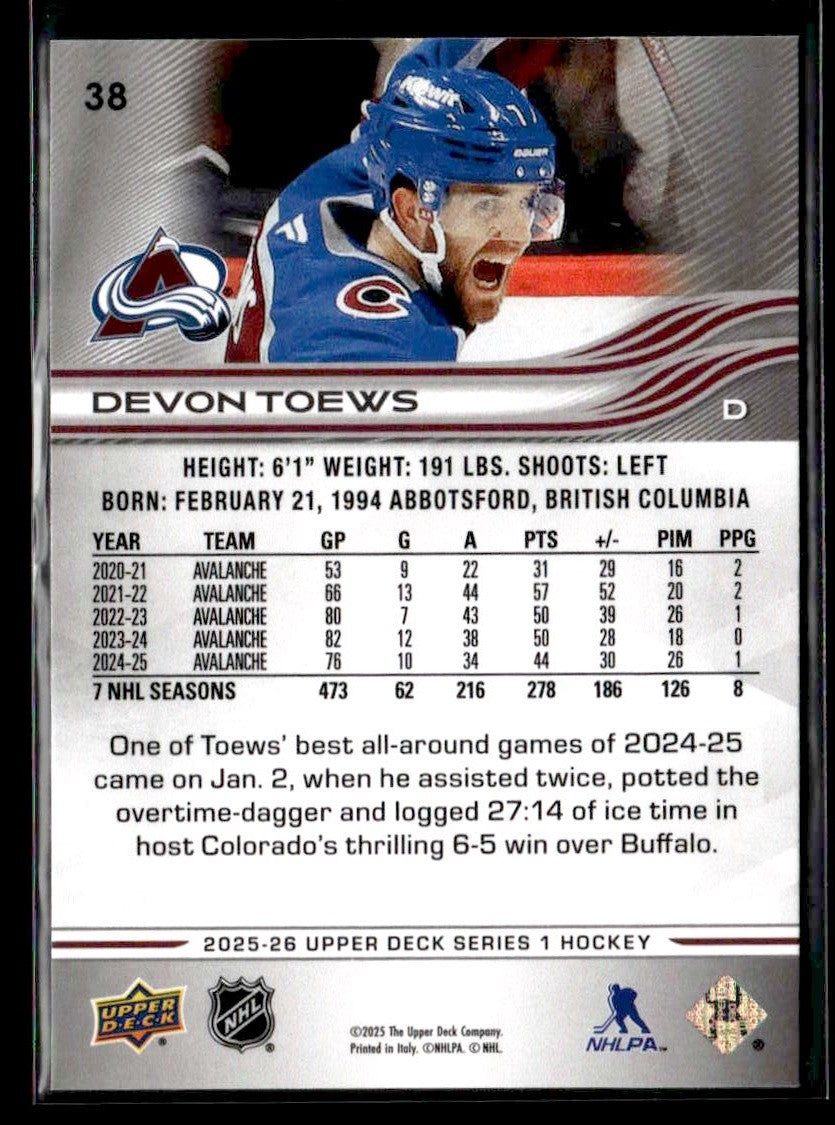 2025-26 Upper Deck #38 Devon Toews
