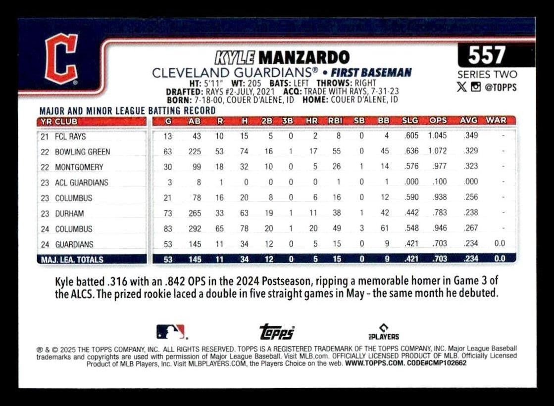 2025 Topps #557 Kyle Manzardo