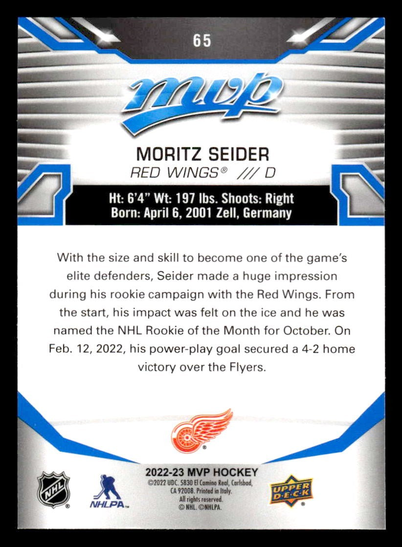 2022-23 Upper Deck MVP #65 Moritz Seider Blue Script