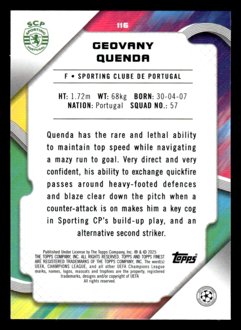 2024-25 Topps Finest UEFA Club Comp #116 Geovany Quenoa