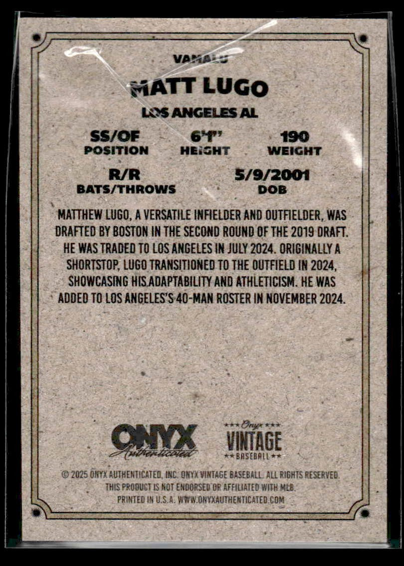 2025 Onyx Vintage #VAMALU Matthew Lugo Autographs