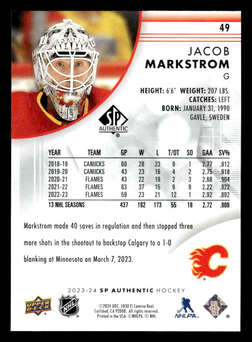 2023-24 SP Authentic #49 Jacob Markstrom