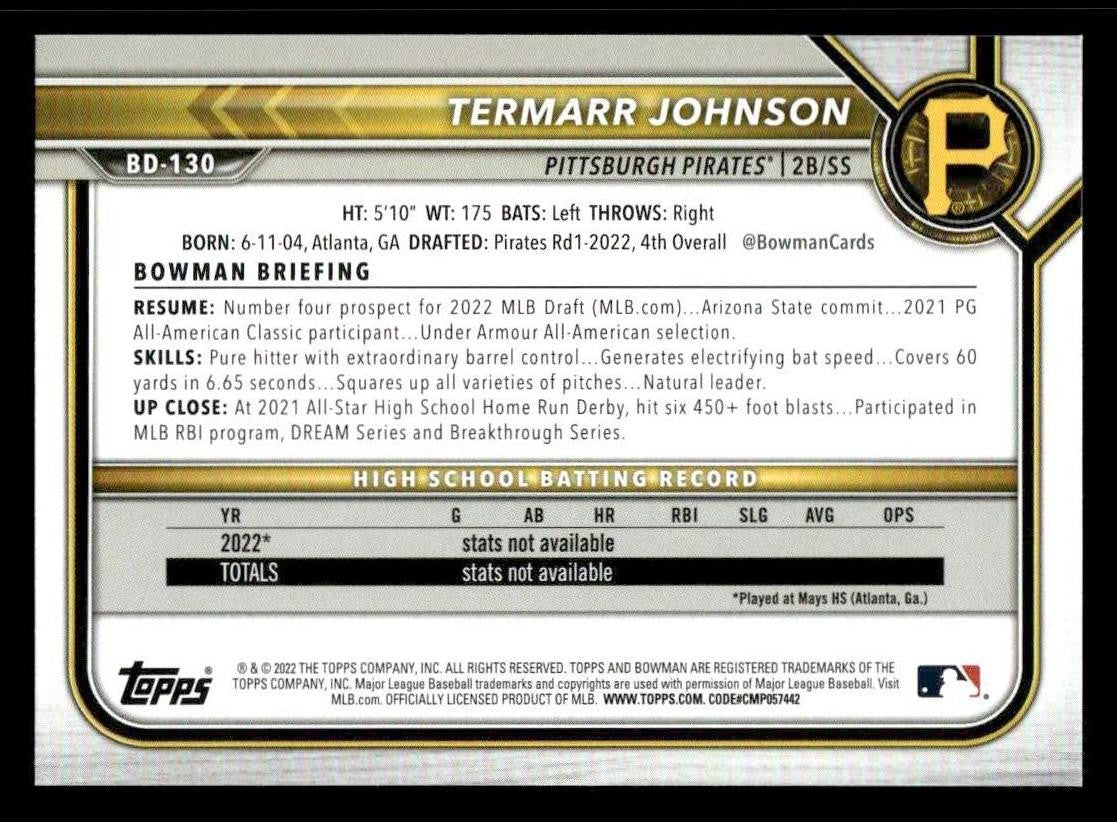 2022 Bowman Draft 1st Edition #BD-130 Termarr Johnson
