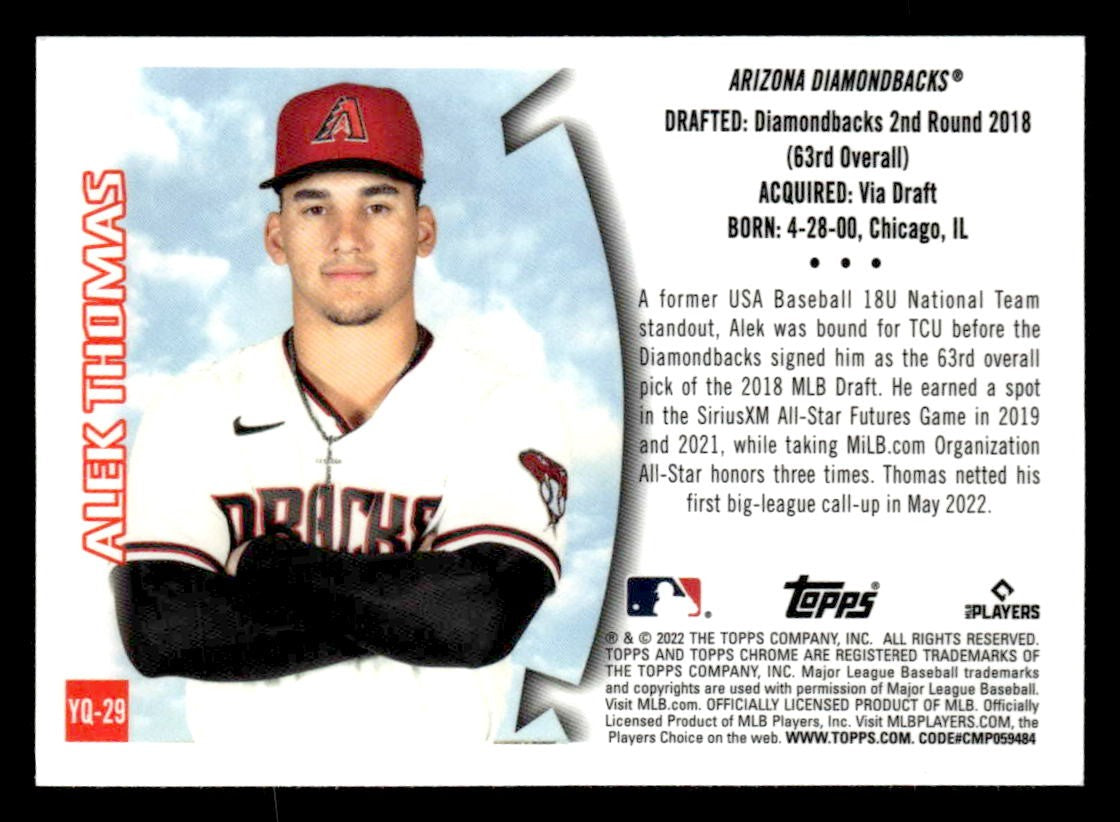 2022 Topps Chrome Sonic #YQ-29 Alek Thomas 1996 Youthquake