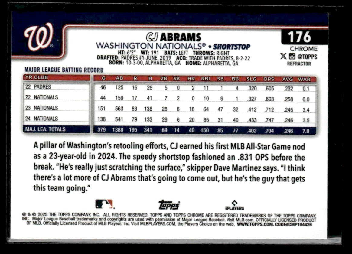 2025 Topps Chrome #176 CJ Abrams Refractors