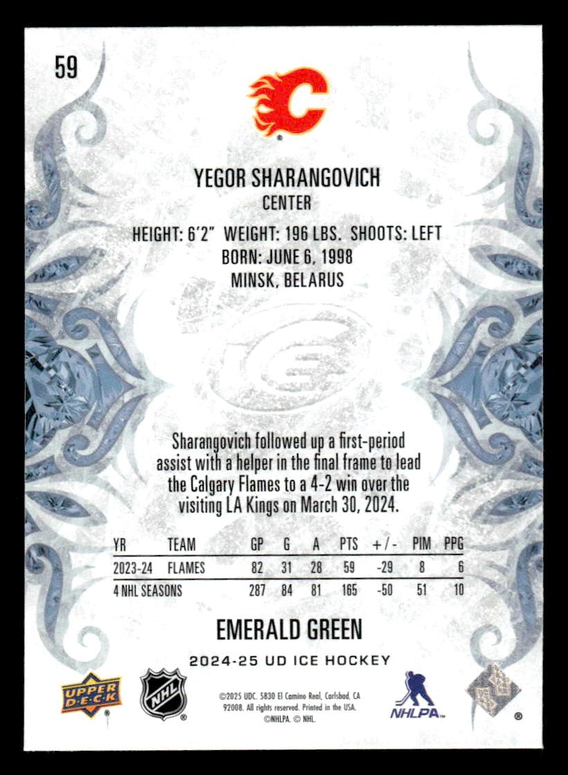 2024-25 Upper Deck Ice #59 Yegor Sharangovich Emerald Green