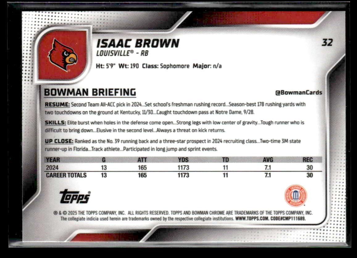 2025 Bowman University Chrome #32 Isaac Brown