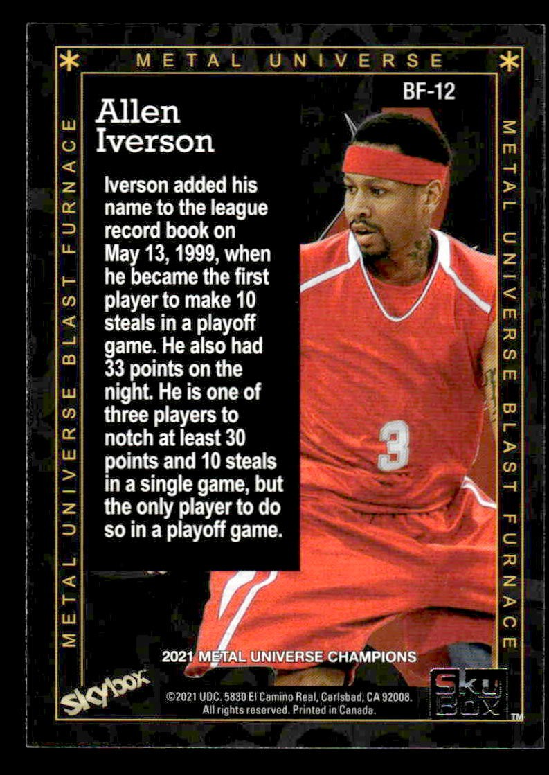 2021 SkyBox Metal Universe Champions #BF-12 Allen Iverson Blast Furnace