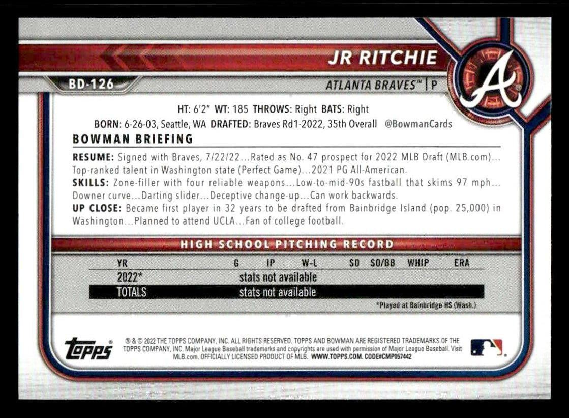 2022 Bowman Draft 1st Edition #BD-126 JR Ritchie