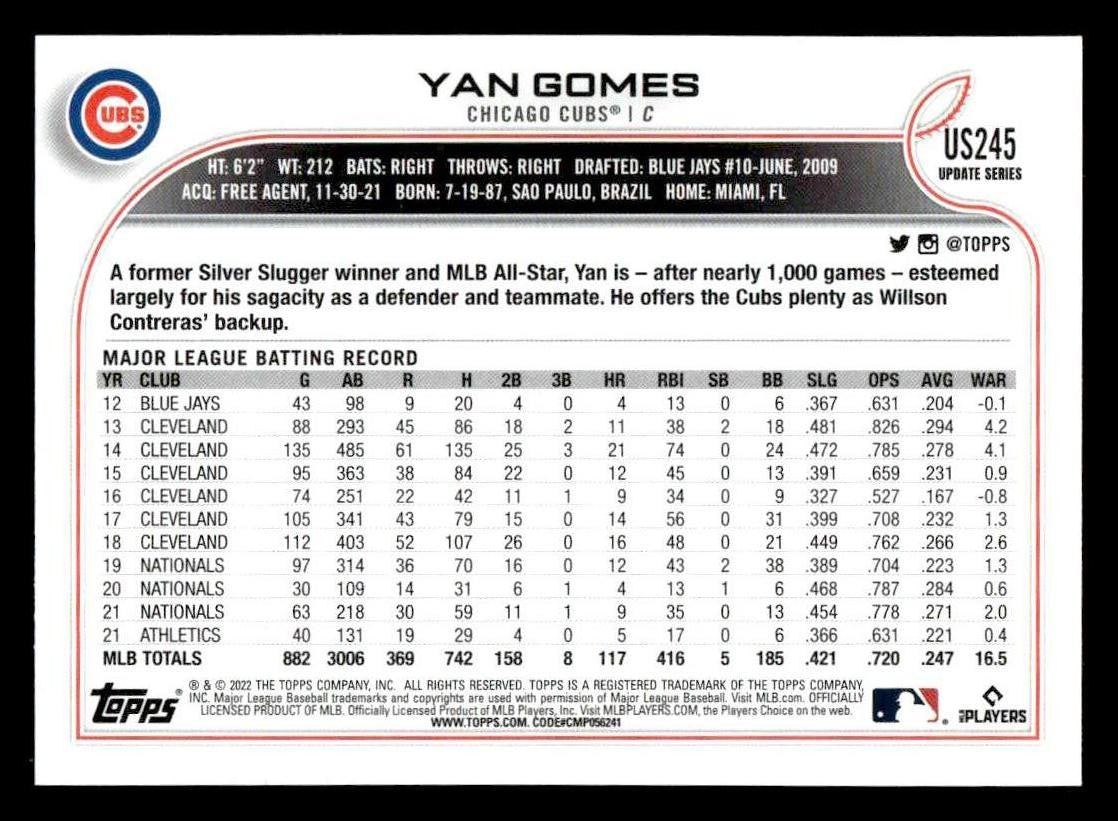 2022 Topps Update #US245 Yan Gomes