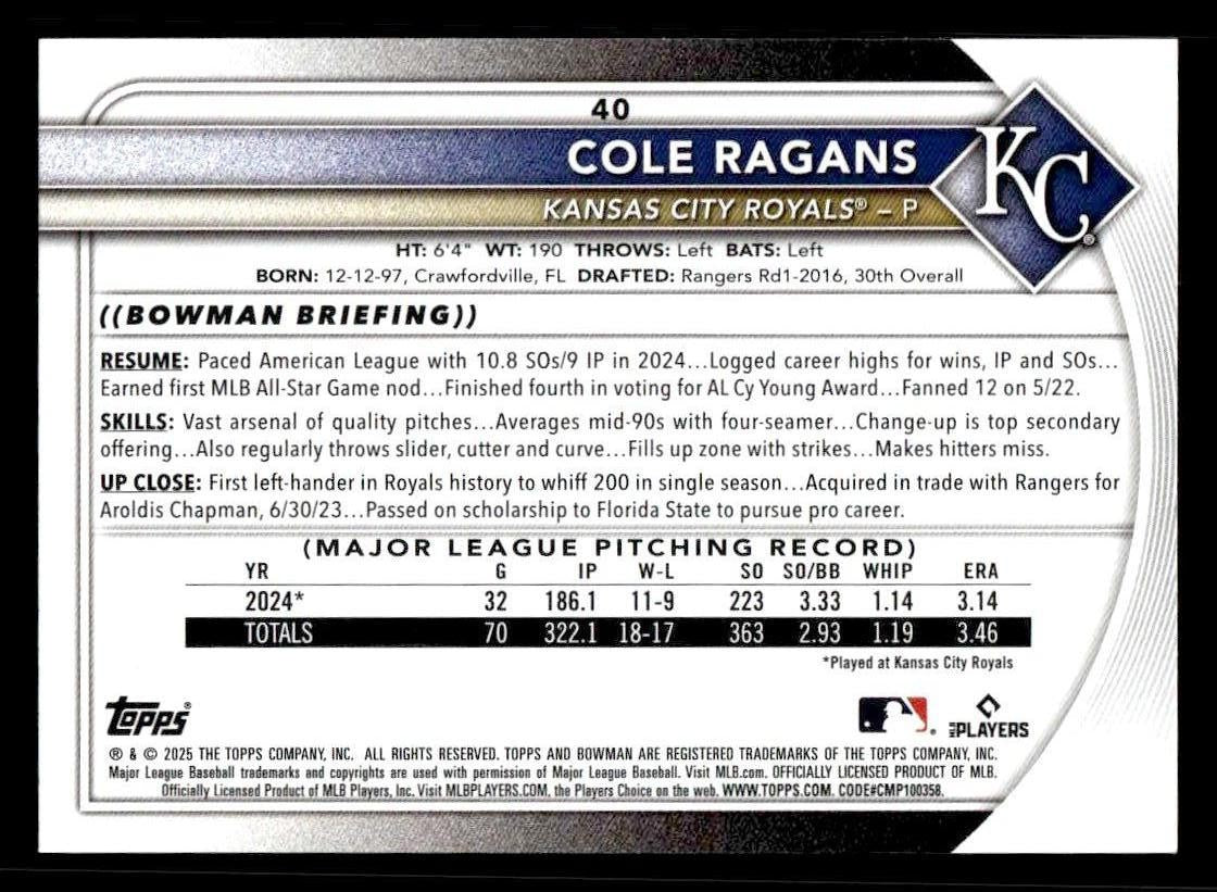 2025 Bowman #40 Cole Ragans