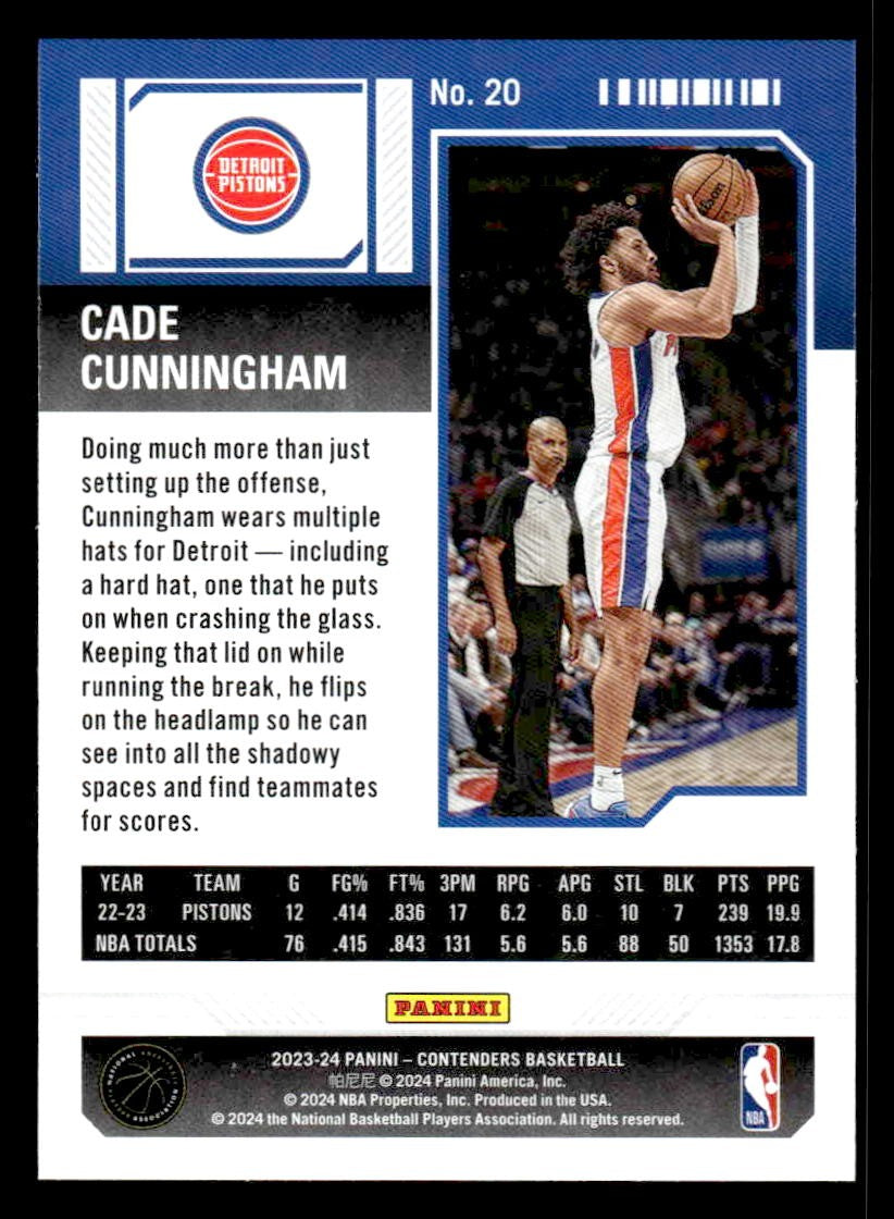 2023-24 Panini Contenders #20 Cade Cunningham