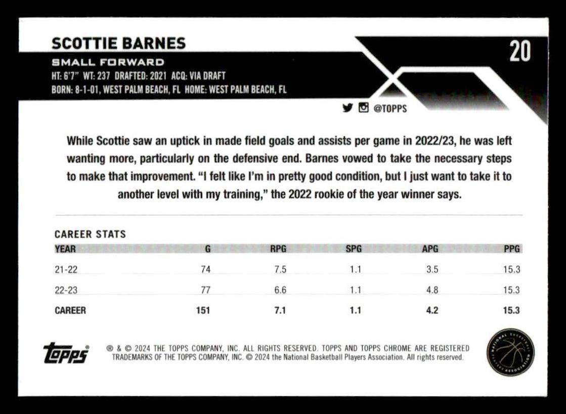 2023-24 Topps Chrome Sapphire Edition #20 Scottie Barnes