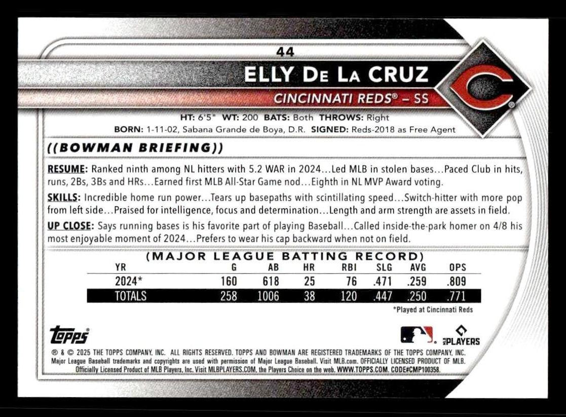 2025 Bowman #44 Elly De La Cruz