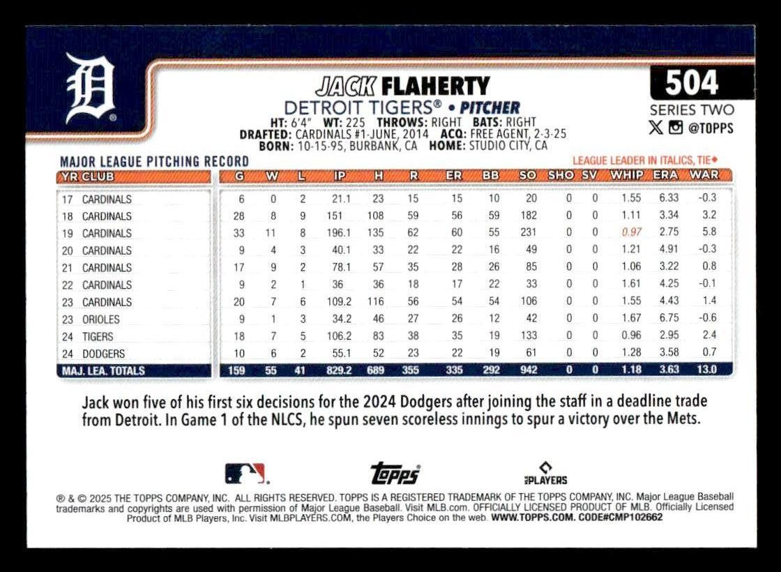 2025 Topps #504 Jack Flaherty