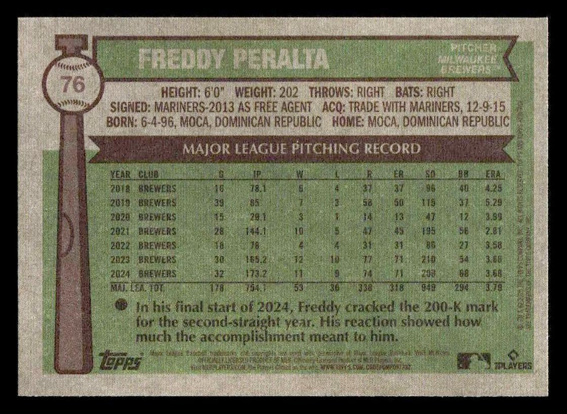2025 Topps Heritage #76 Freddy Peralta