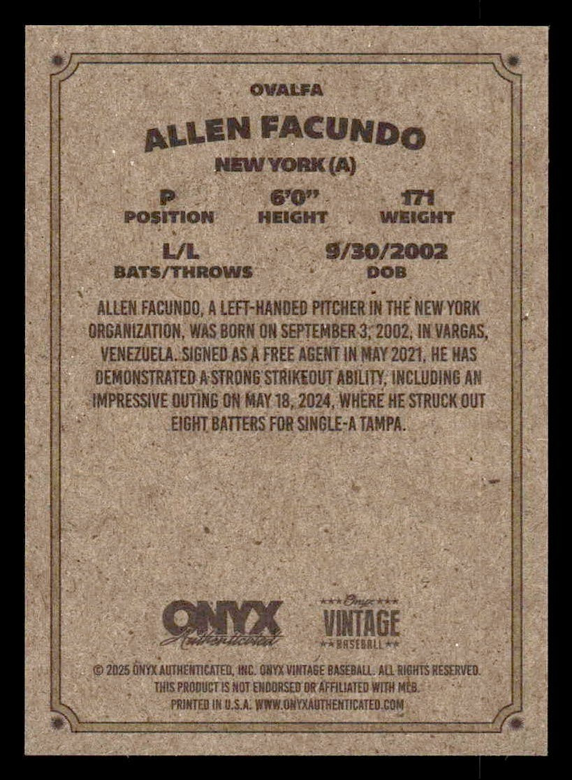 2025 Onyx Vintage #OVALFA Allen Facundo