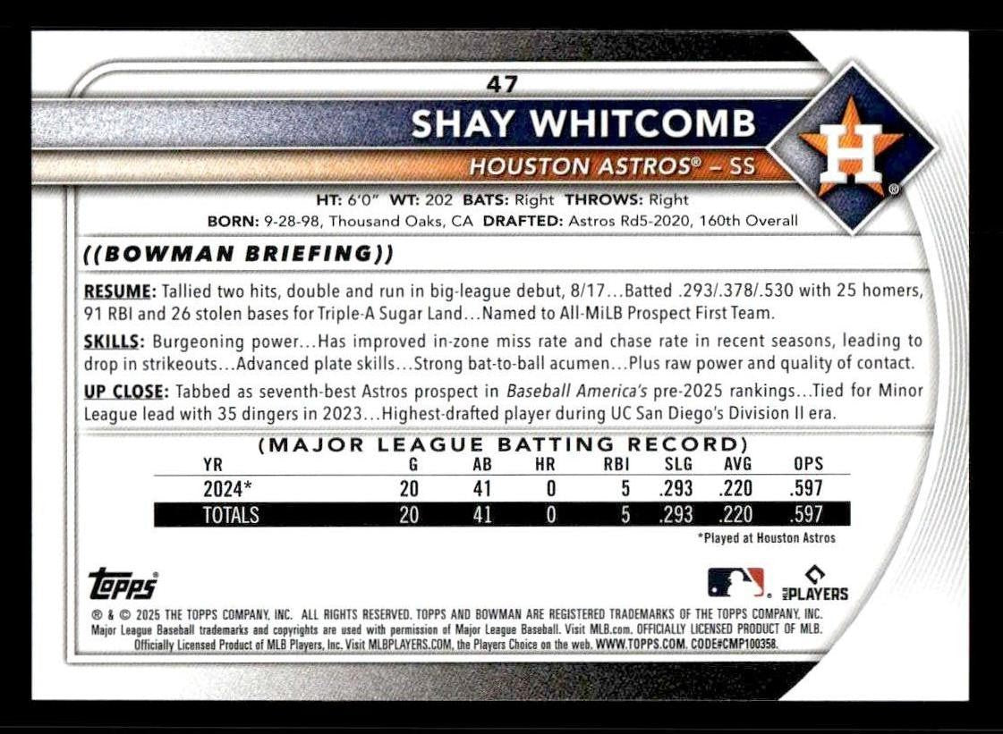 2025 Bowman #47 Shay Whitcomb