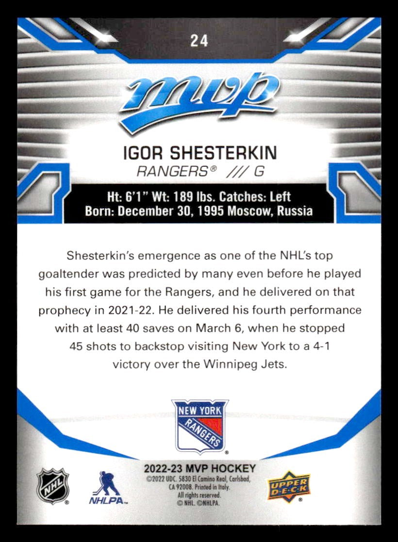 2022-23 Upper Deck MVP #24 Igor Shesterkin Blue Script