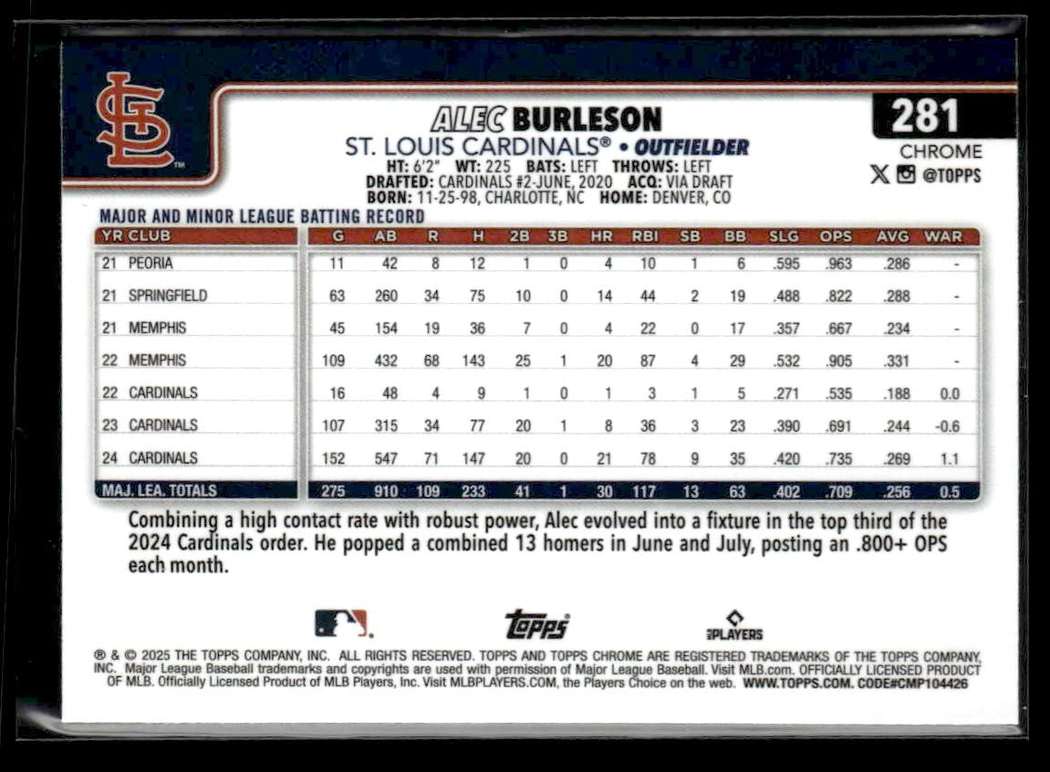 2025 Topps Chrome #281 Alec Burleson