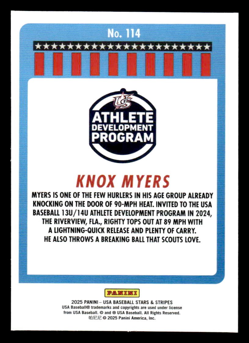 2025 Panini Stars and Stripes USA Baseball #114 Knox Myers