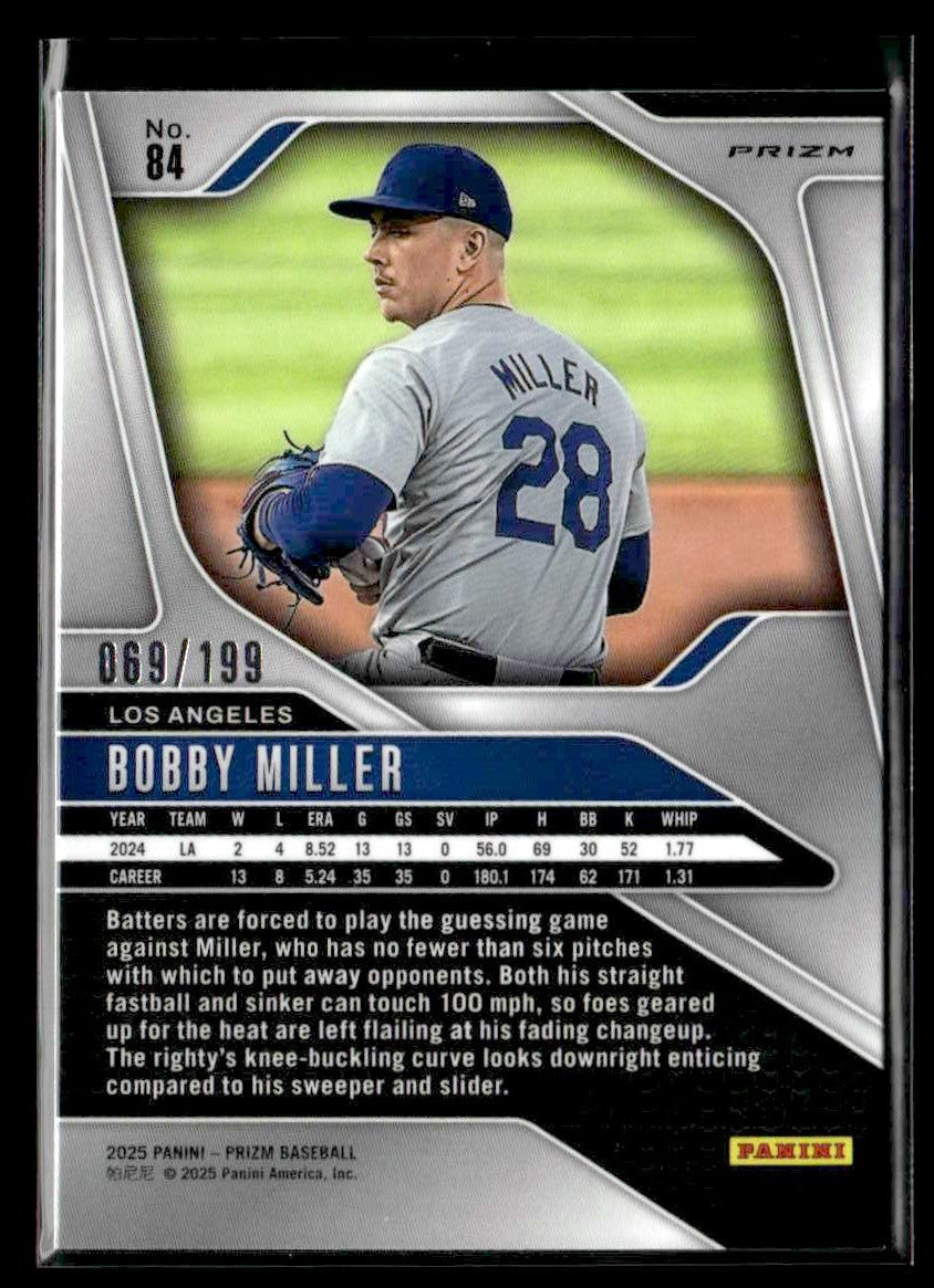 2025 Panini Prizm #84 Bobby Miller Blue Prizm #/199