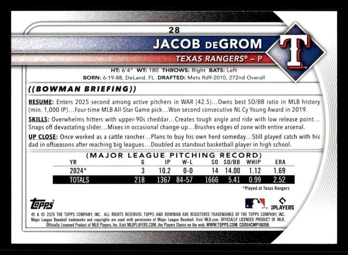 2025 Bowman #28 Jacob deGrom