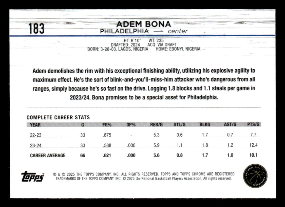 2024-25 Topps Chrome #183 Adem Bona