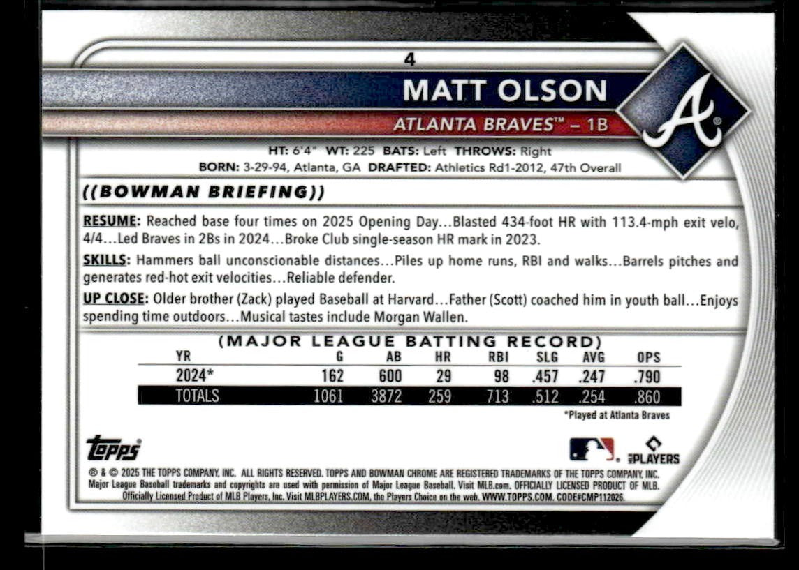 2025 Bowman Chrome #4 Matt Olson