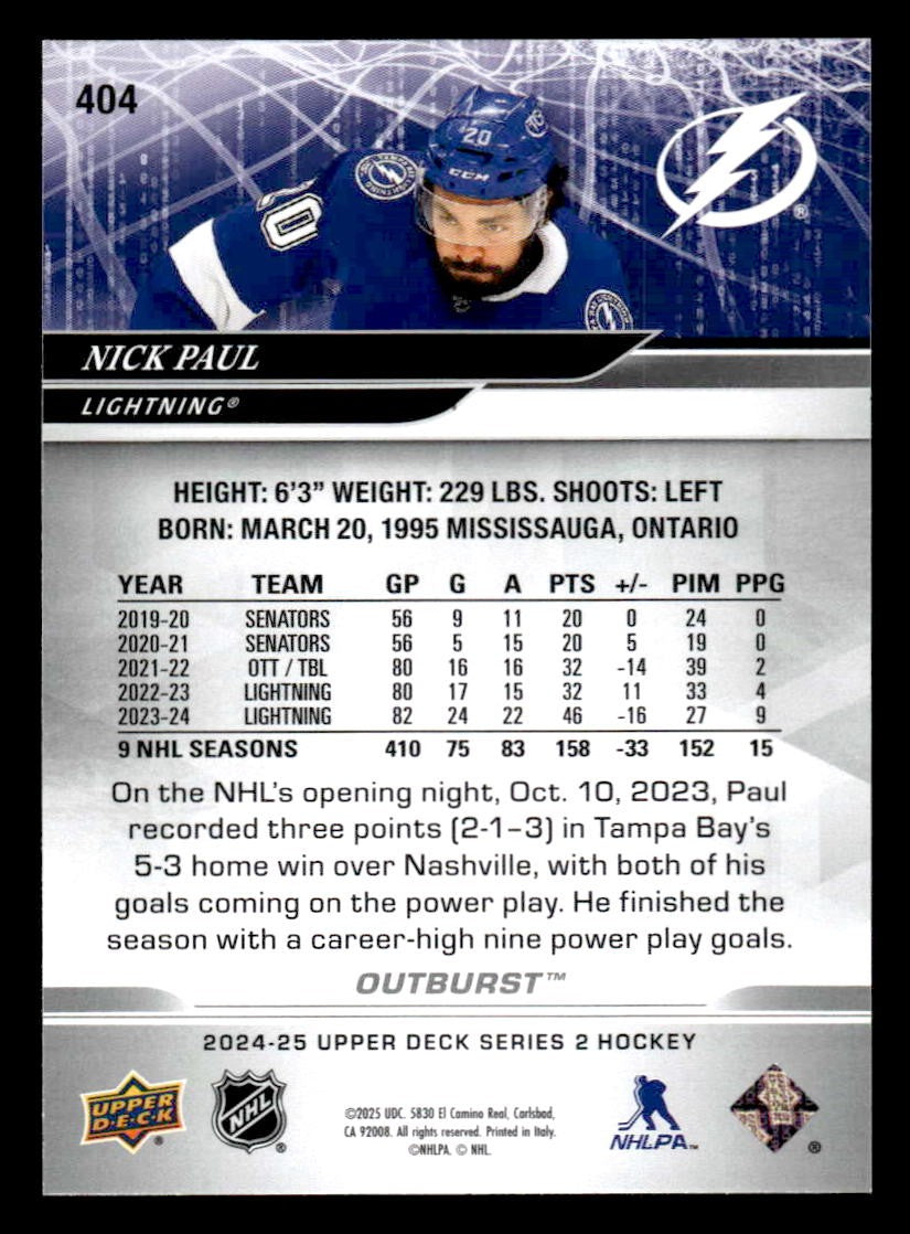 2024-25 Upper Deck #404 Nick Paul Outburst Silver