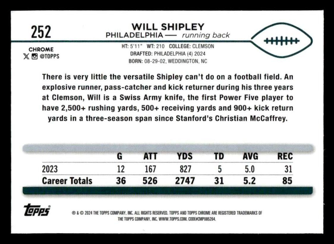 2024 Topps Chrome Sapphire Edition #252 Will Shipley