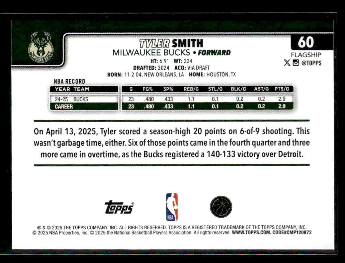2025-26 Topps #60 Tyler Smith