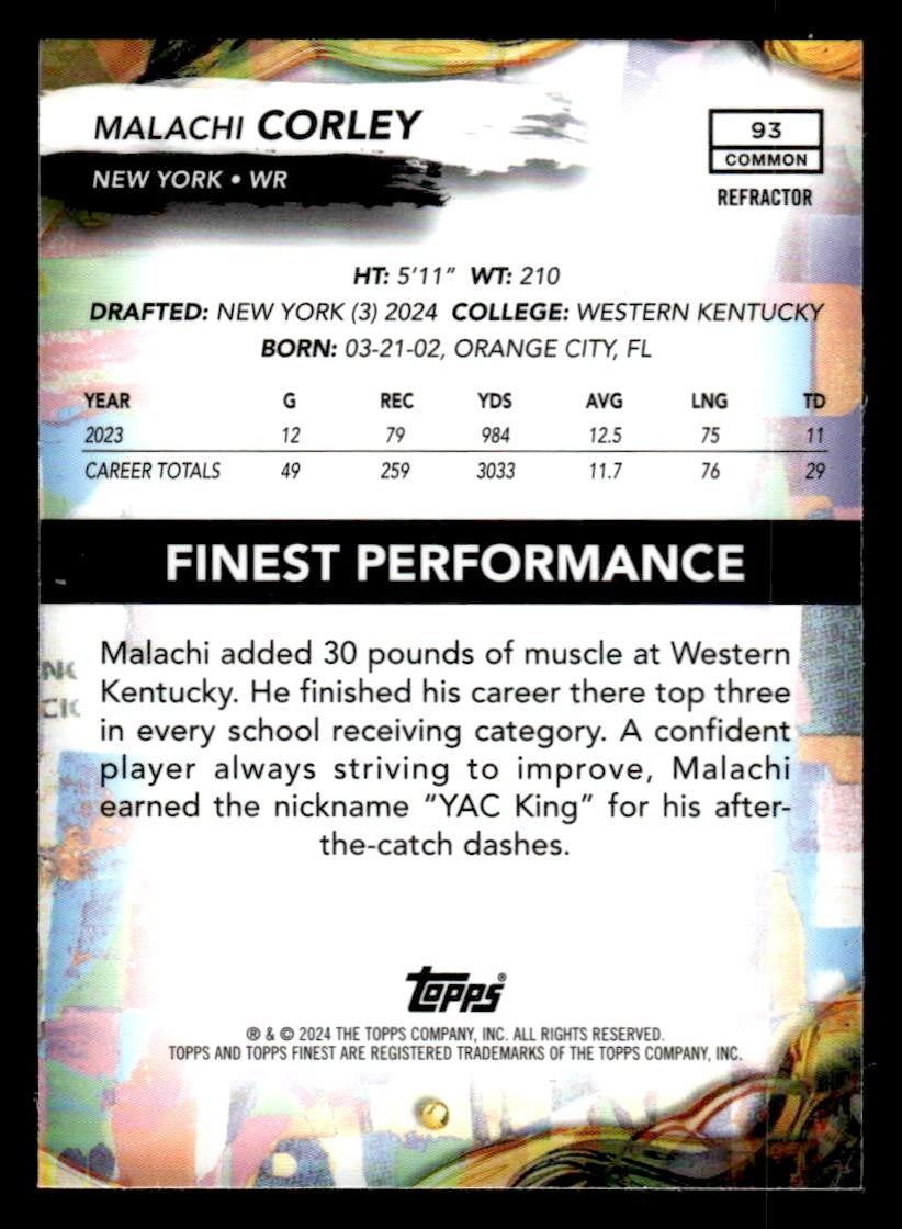 2024 Finest #93 Malachi Corley Refractor