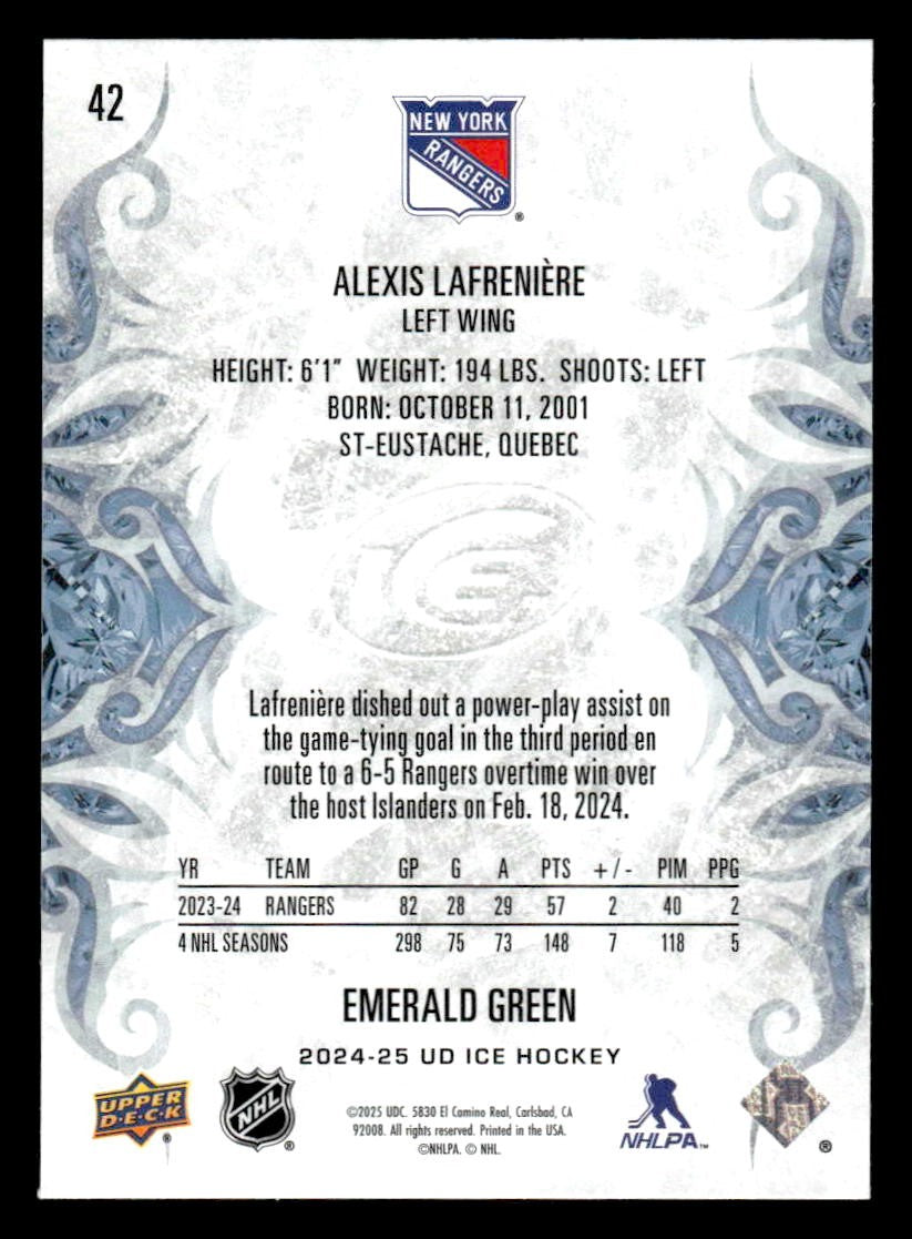 2024-25 Upper Deck Ice #42 Alexis Lafreniere Emerald Green