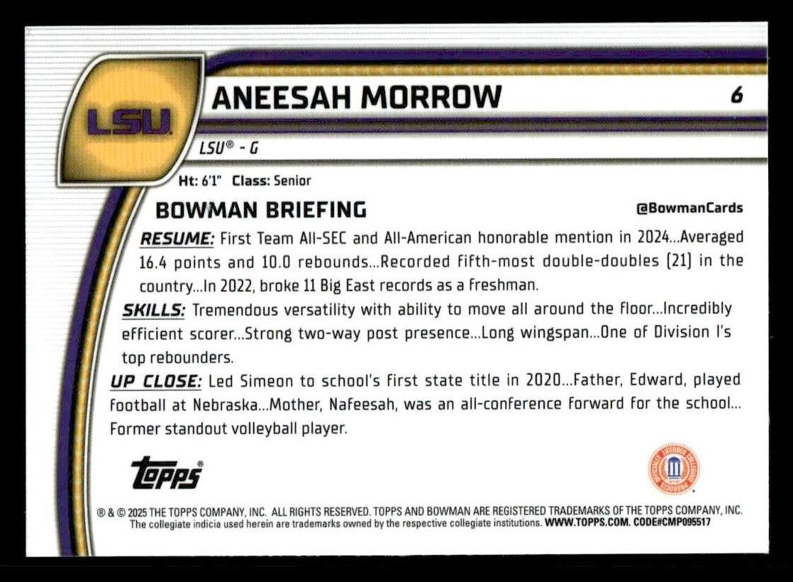 2024-25 Bowman University Chrome #6 Aneesah Morrow