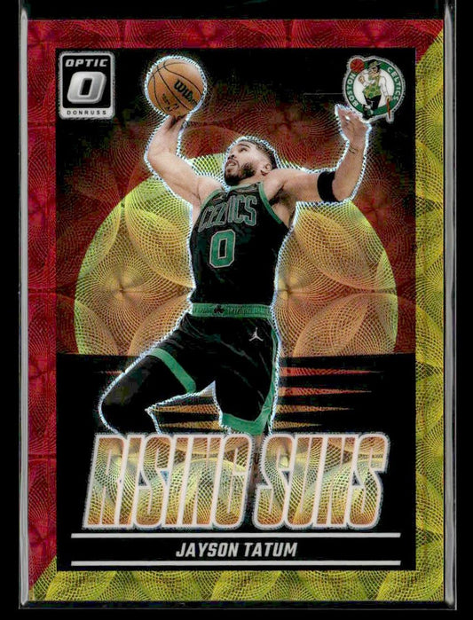 2024-25 Donruss Optic #20 Jayson Tatum Rising Suns Red & Gold Intl #39/99