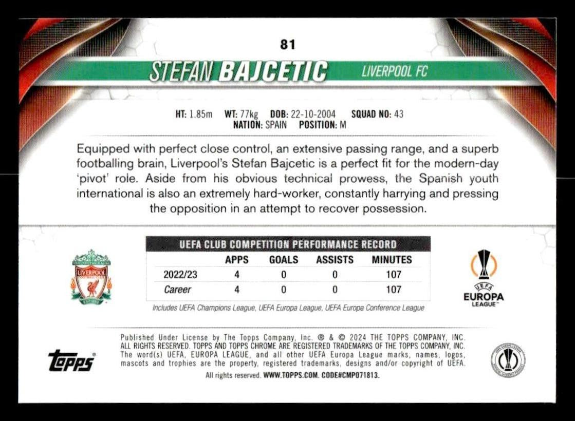 2023-24 Topps Chrome UEFA Club Competitions #81 Stefan Bajcetic