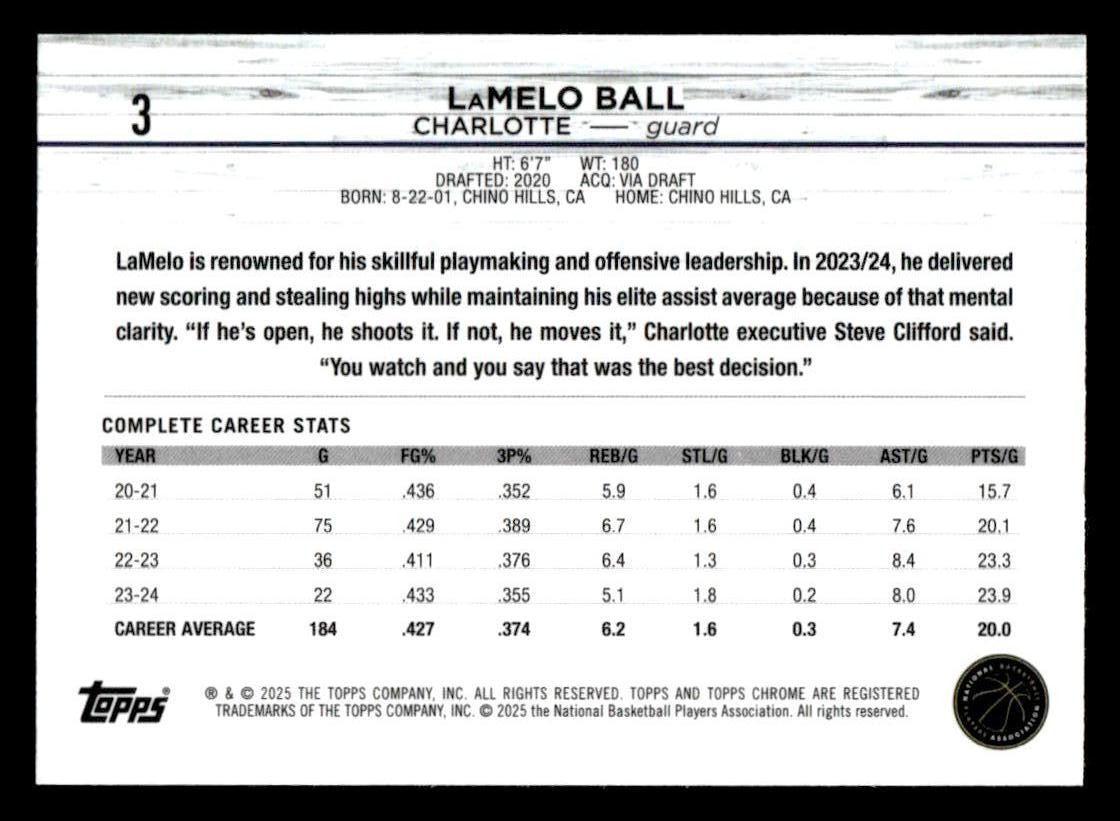 2024-25 Topps Chrome Sapphire #3 LaMelo Ball