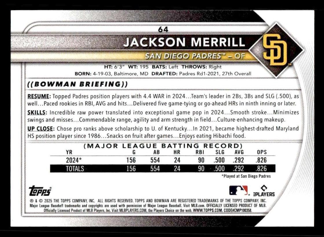 2025 Bowman #64 Jackson Merrill