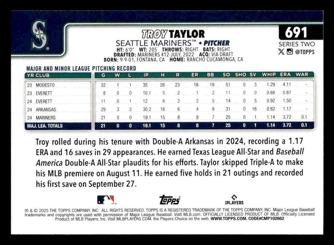 2025 Topps #691 Troy Taylor